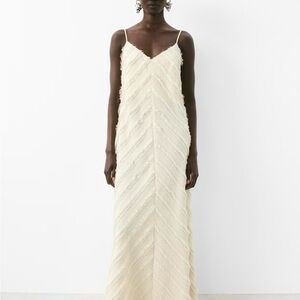 H&M Flounce-Trimmed Strappy Maxi Dress. NWT. Light beige. Large. Sold out.